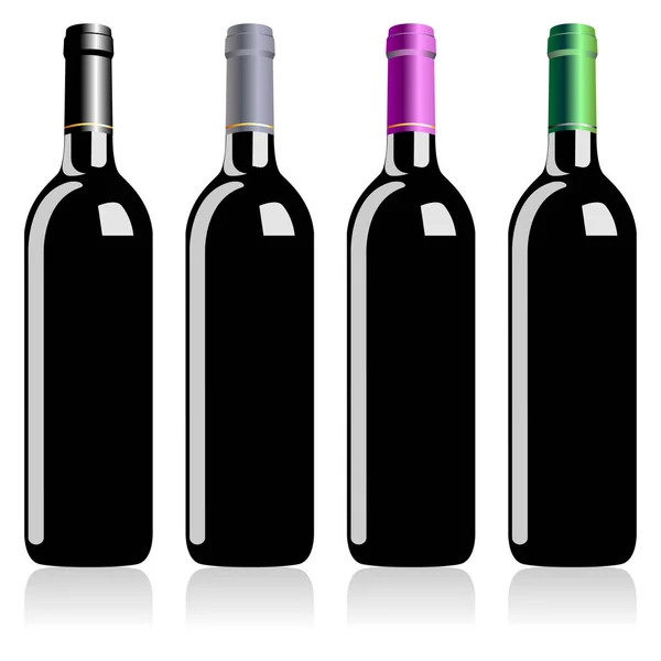 Bottiglie Vino Isolate Fondo Bianco — Vettoriale Stock