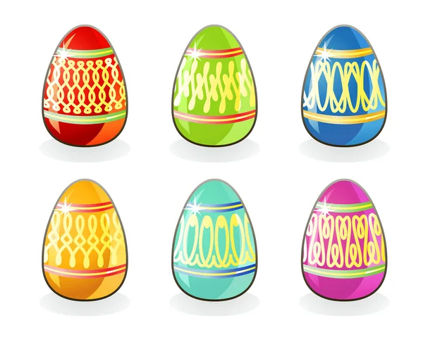 Collection Easter Painted Eggs Isolated White Background Vecto — Stock Vector