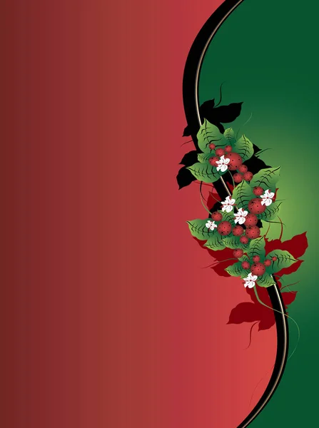 Fond Rouge Vert Avec Ornement Floral Baies — Image vectorielle