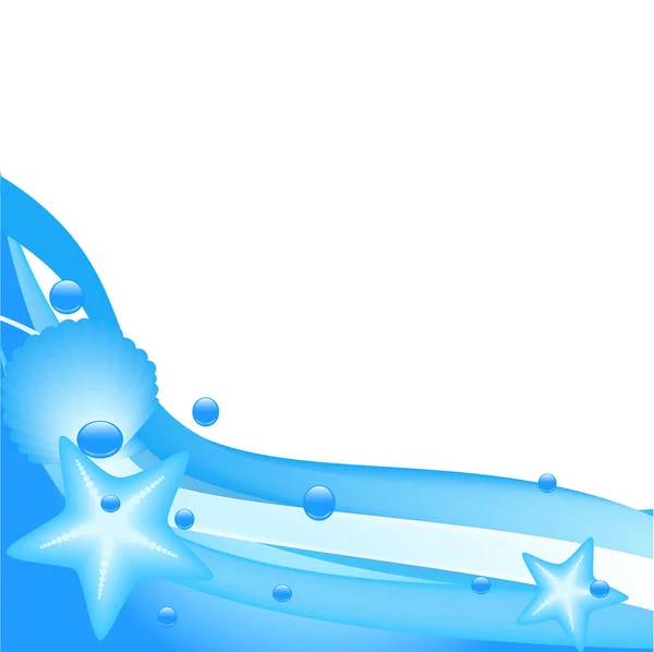 Εικονογράφηση Διάνυσμα Ρέοντα Κύματα Θαλασσινού Νερού Αστερόψαρα Και Κέλυφος — Διανυσματικό Αρχείο