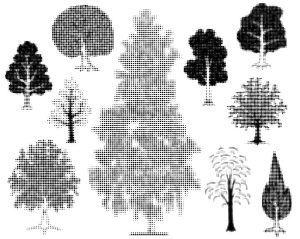 Illustrations Vectorielles Modifiables Différents Arbres Demi Tons — Image vectorielle
