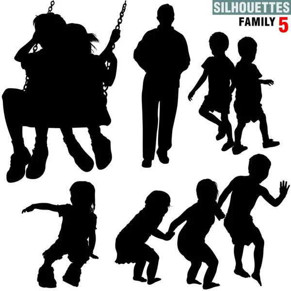 Silhouettes Famille Illustrations Détaillées Noir Blanc — Image vectorielle