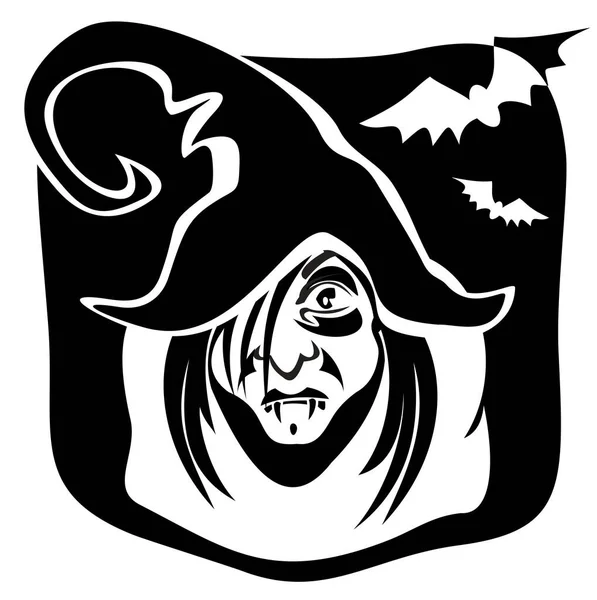 Bruxa Dos Desenhos Animados Num Fundo Preto Ilustração Halloween — Vetor de Stock