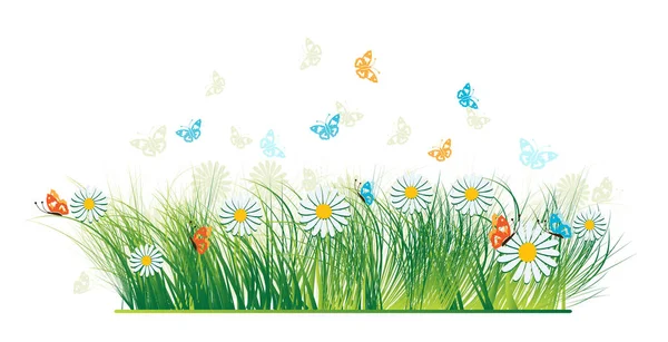春の牧草地美しい画像 カラーイラスト — ストックベクタ