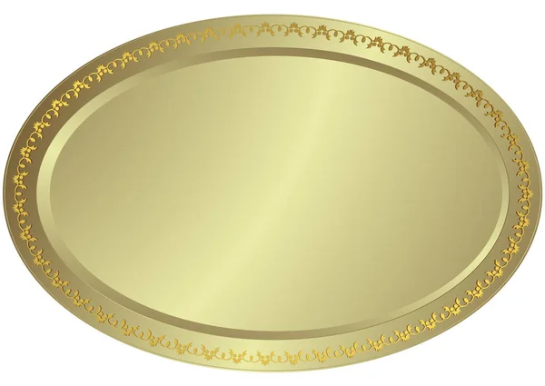 Plancha Oval Plateada Volumétrica Con Vendimia Dorada Ornamento Los Bordes — Archivo Imágenes Vectoriales