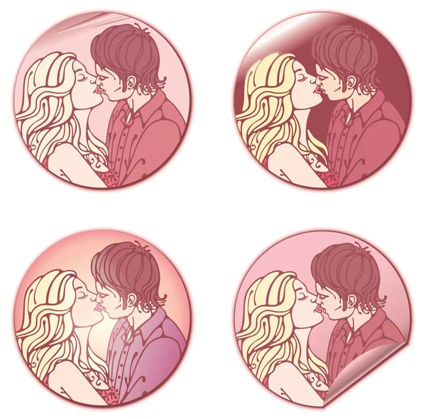 Stickers Saint Valentin Avec Beau Couple Baisers — Image vectorielle