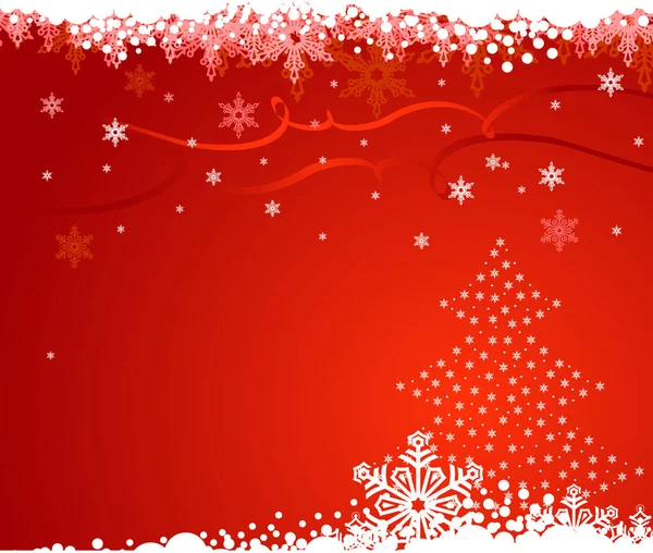 Fondo Rojo Navidad Con Árbol Navidad Copos Nieve Vector — Vector de stock
