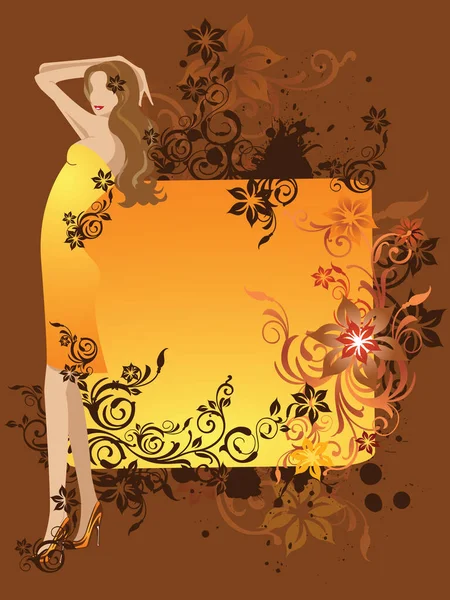 Текстовая Коробка Красивой Женщиной Цветочными Элементами Дизайна — стоковый вектор