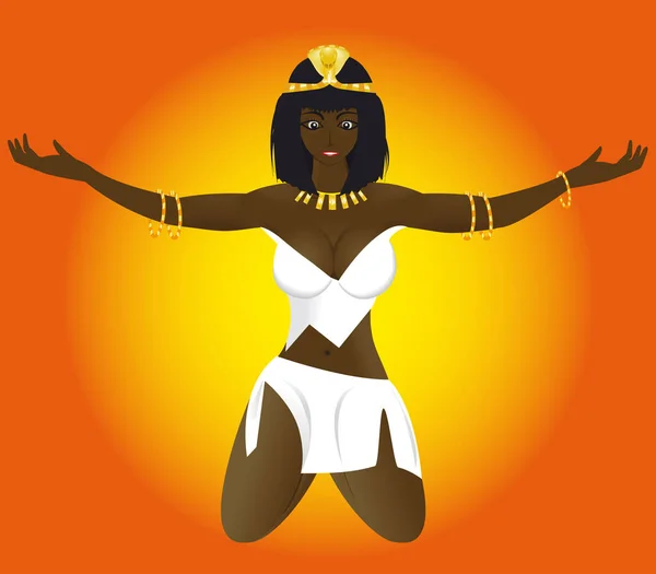 Young Erotic Beautiful Girl Priestess Egypt Background Sun Vector — Stock Vector