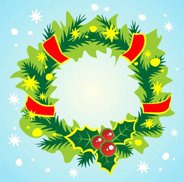 Couronne Noël Ornée Sur Fond Bleu Illustration Noël — Image vectorielle