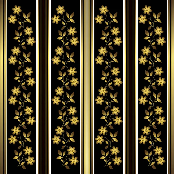 Чорно Золоті Квіткові Смуги Геометричний Фон Вектор — стоковий вектор