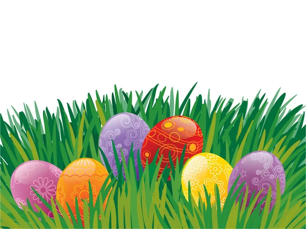 Пасхальные Раскрашенные Яйца Лежат Траве — стоковый вектор