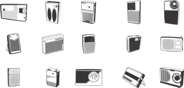 Sammlung Von Glatten Vektor Eps Illustrationen Verschiedener Retro Radios — Stockvektor