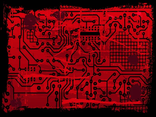 Grunge Circuit Board Effect Met Verfspatten — Stockvector