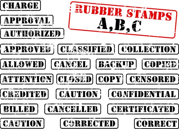Verzameling Van Rubberen Stempels Met Woorden Beginnend Met Letter — Stockvector