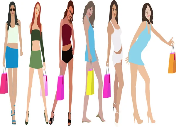 Shoping Girls Vektorillustration — Stockvektor
