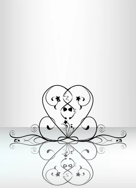 Vector Illustration Shilloutte Floral Heart Reflection — Stock Vector