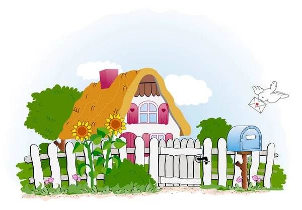 Sweet Home Сельский Дом Соломенной Крышей — стоковый вектор