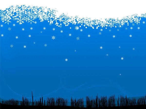 Snowflakes Falling Grassy Landscape — Stock Vector