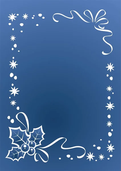 青い華やかな背景の白い雪の結晶の境界線 クリスマスイラスト — ストックベクタ