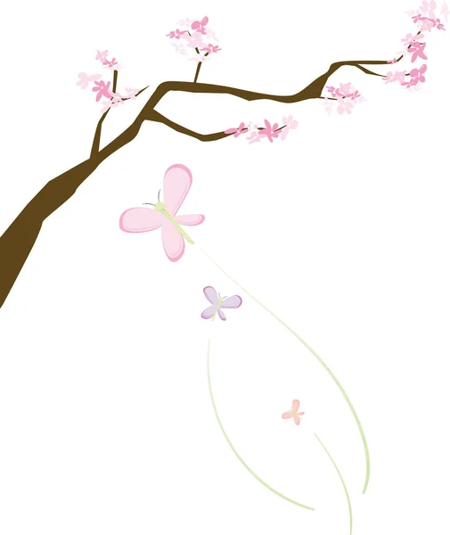 Illustration Une Fleur Cerisier Sur Une Seule Branche Avec Des — Image vectorielle