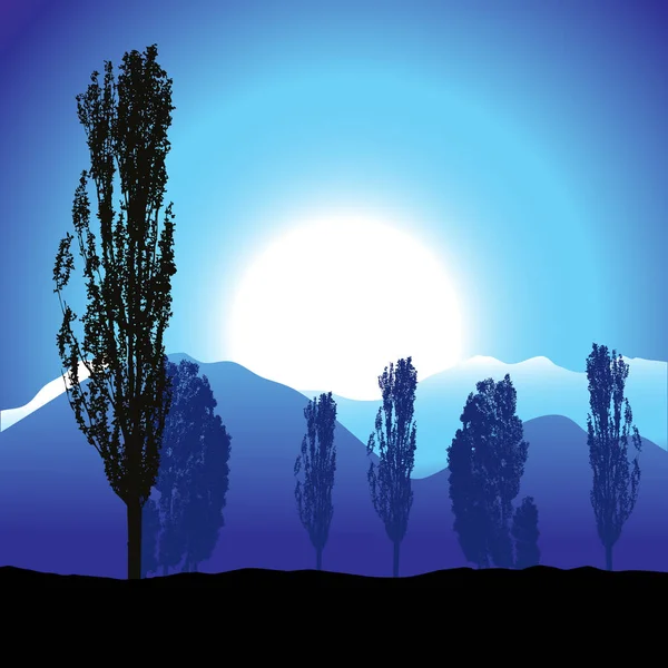Tree Silhouette Landscape Image Color Illustration — Stock Vector