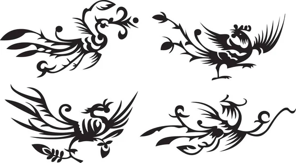 Four Asian Chinese Phoenixes — Stock Vector