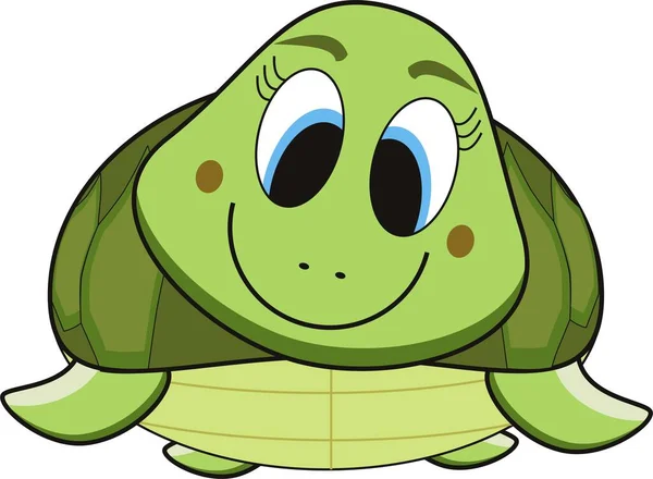 Ilustración Dibujos Animados Una Tortuga Sonrisa Verde — Vector de stock