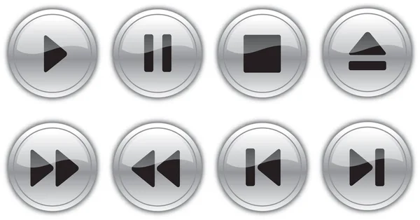 Grey Glass Vector Control Silver Icon Buttons — Stock Vector