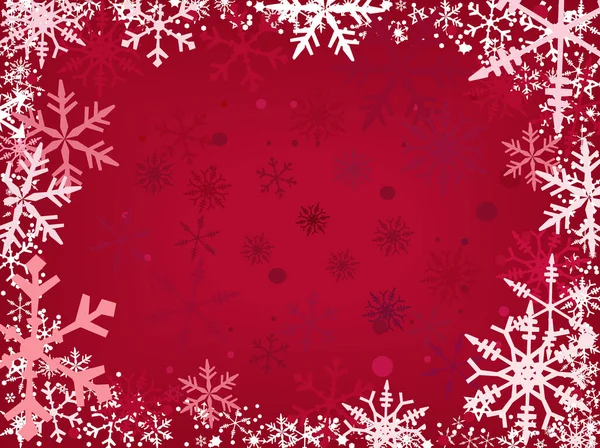 Bordure Flocons Neige Estompant Dans Fond Rouge — Image vectorielle