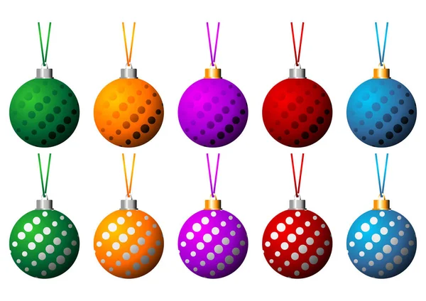 Christmas Balls Set Ribbons Different Colors Isolated White Background — Stock Vector