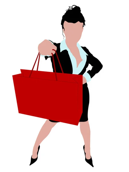 独立背景下站在购物袋旁的性感女商人 — 图库矢量图片