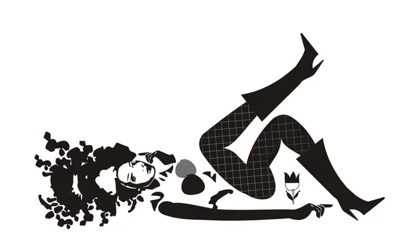 Femme Déchaînée Dans Des Bottes Couchées Sur Dos — Image vectorielle