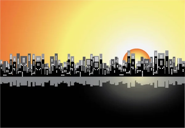 Ilustrace Města Při Západu Slunce — Stockový vektor