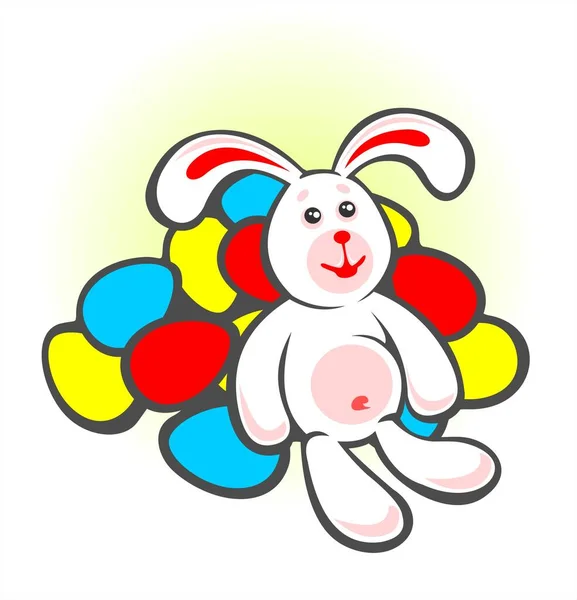 Χαρούμενο Λαγουδάκι Και Πασχαλινά Αυγά Λευκό Φόντο Εικόνα Πάσχα — Διανυσματικό Αρχείο