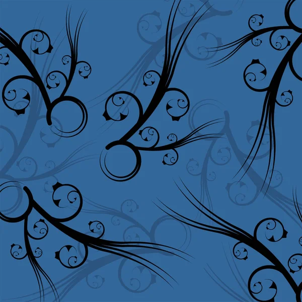 Синий Тон Квадратный Абстрактный Фон Черными Орнаментами — стоковый вектор