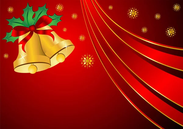 Рождественские Колокола Украшены Холли Лентой Красном Фоне — стоковый вектор