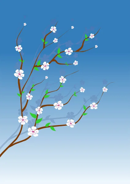 Almendro Con Flores Blancas Sobre Cielo Azul Degradado — Archivo Imágenes Vectoriales