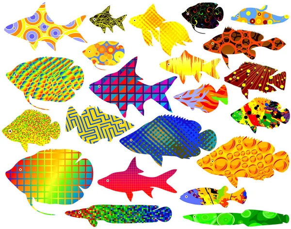 Выбор Векторных Тропических Рыб Абстрактными Узорами — стоковый вектор