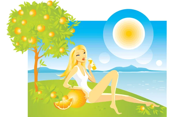 Vector Illustration Beautiful Young Woman — Stock Vector