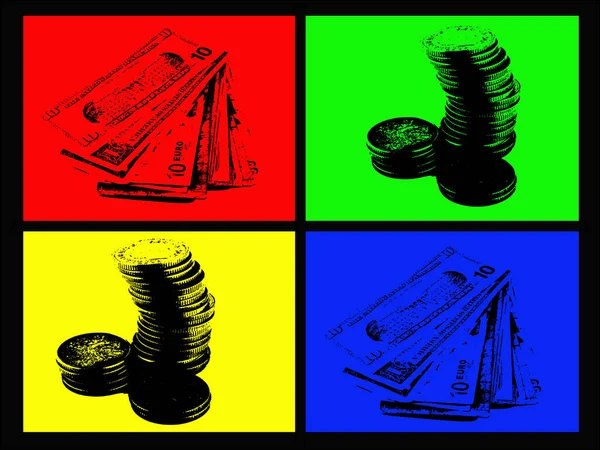 Papel Moneda Monedas Fondo Cuatro Colores — Vector de stock