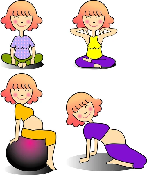 Vektorillustration Für Verschiedene Übungen Während Der Schwangerschaft — Stockvektor