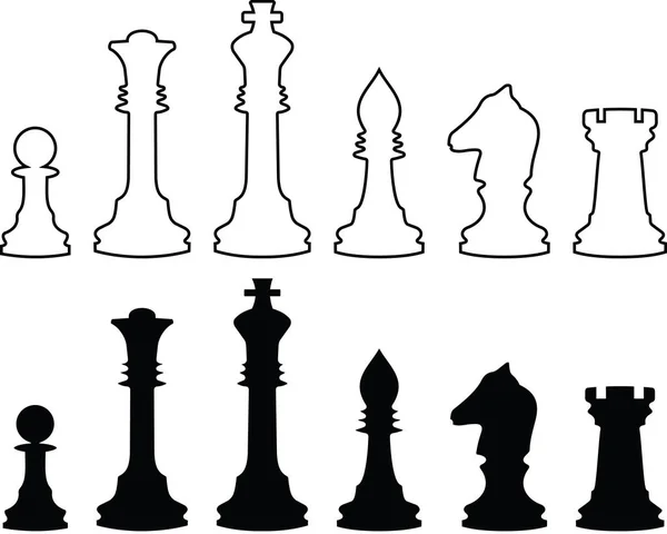 Chessmen Black White Contours Vector Illustration Isolated White Background — Stock Vector