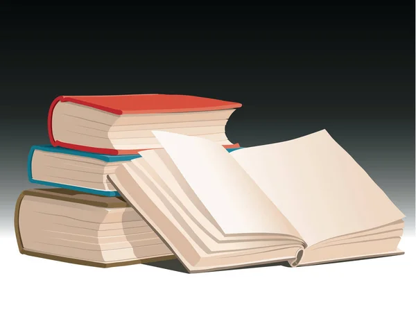 Vector Illustration Pile Books One Open Book — Stock Vector