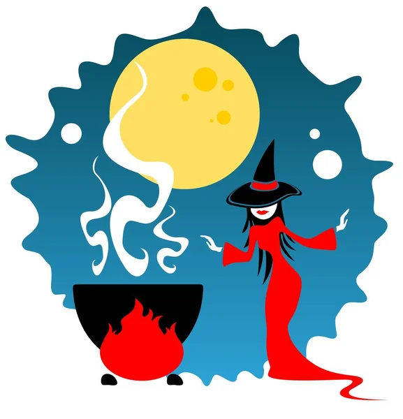 Jolie Avec Des Cuisiniers Une Potion Sur Fond Lune Illustration — Image vectorielle