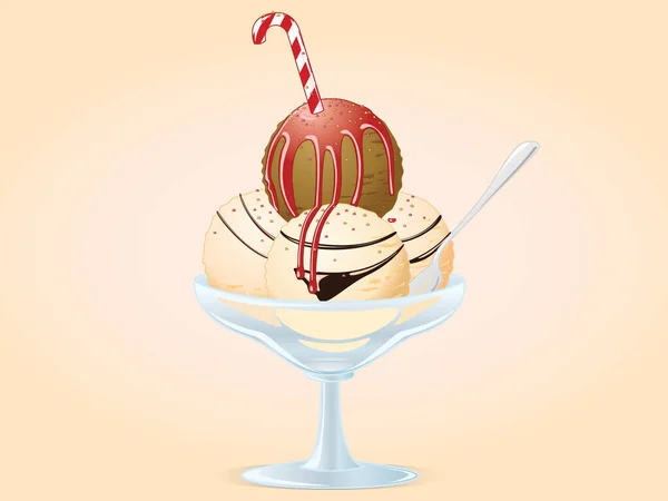Cuillères Vanille Chokolade Crème Glacée Dans Vase Avec Peu Fraise — Image vectorielle