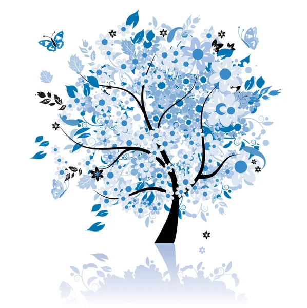 Árvore Floral Bela Imagem Ilustração Cores — Vetor de Stock