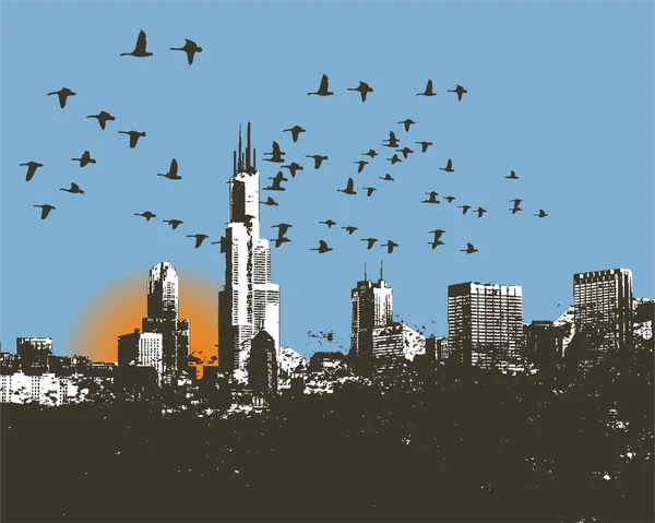Cityscape Skyline Immagine Sfondo Illustrazione Colori — Vettoriale Stock