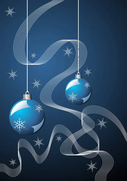 Snow Crystals Ribbons Christmas Balls Blue — Stock Vector