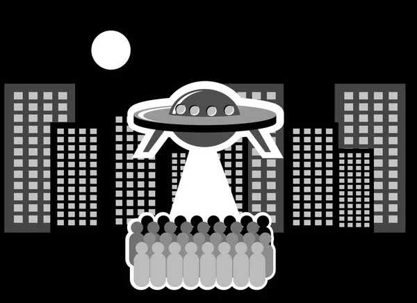 Ufo Nad Městem Barevná Ilustrace — Stockový vektor